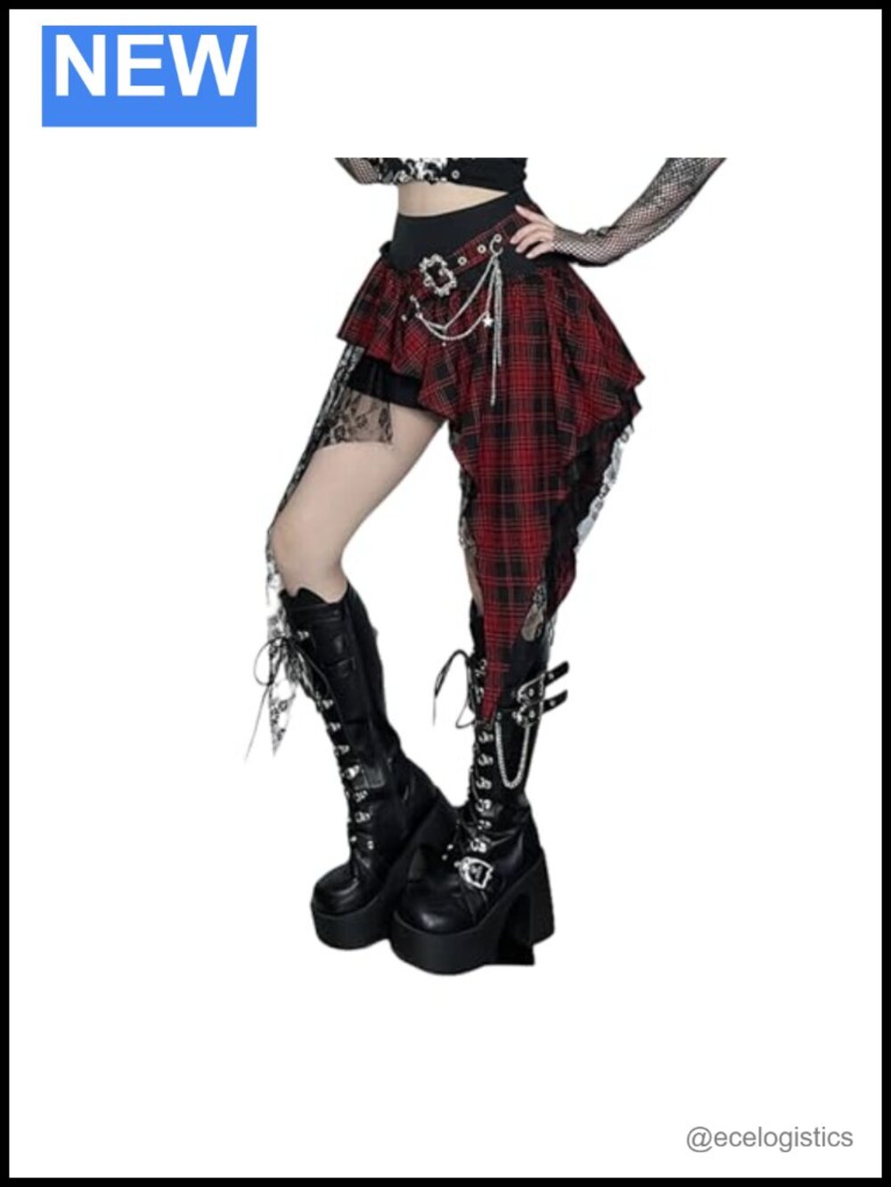 Plaid Asymmetrical High Low Ruffle Mini Skirt with Belt